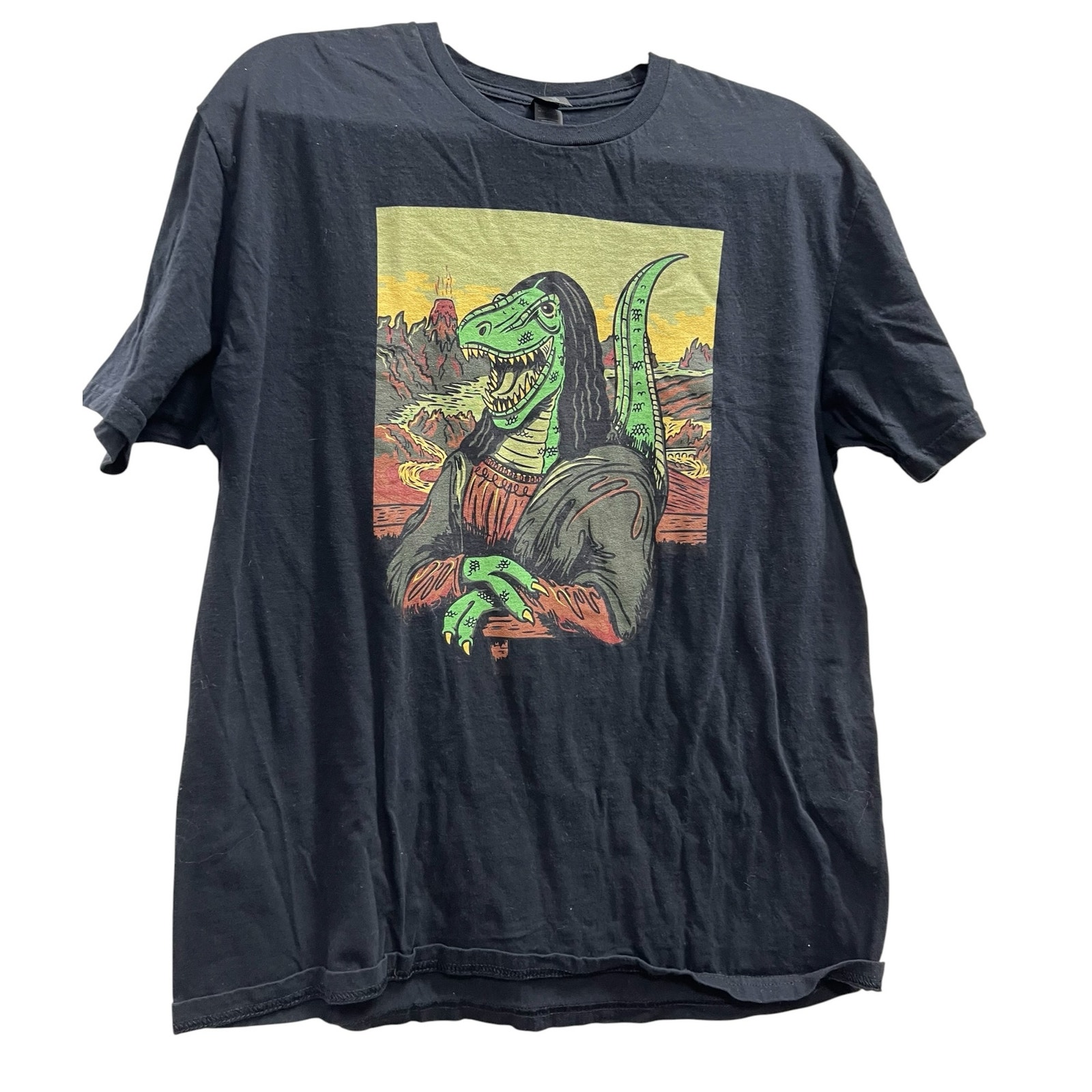"Monalisa Rex" T-Shirt Graphic Of A Dinosaur Mona Lisa Sz L